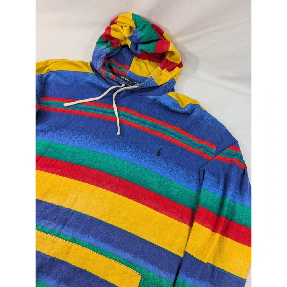 Polo Ralph Lauren Hoodie Mens 3XLT Tall Multicolor Stripe Cotton Pullover Logo